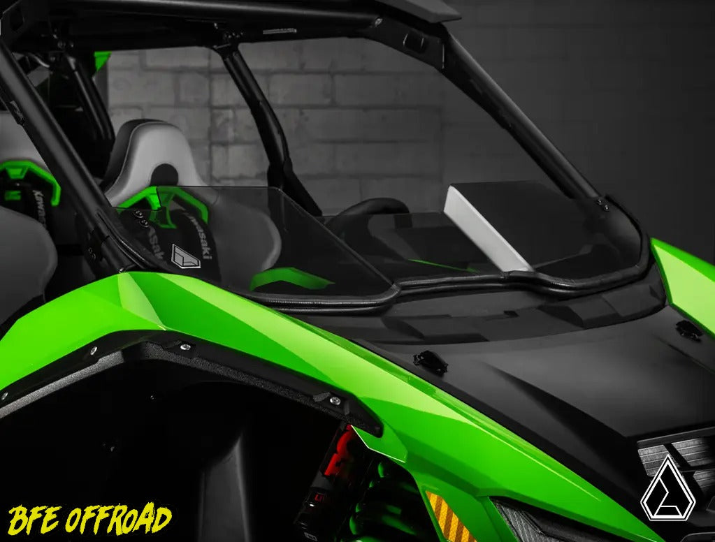 Green off-road vehicle with black interior and 'BFE Offroad' branding.