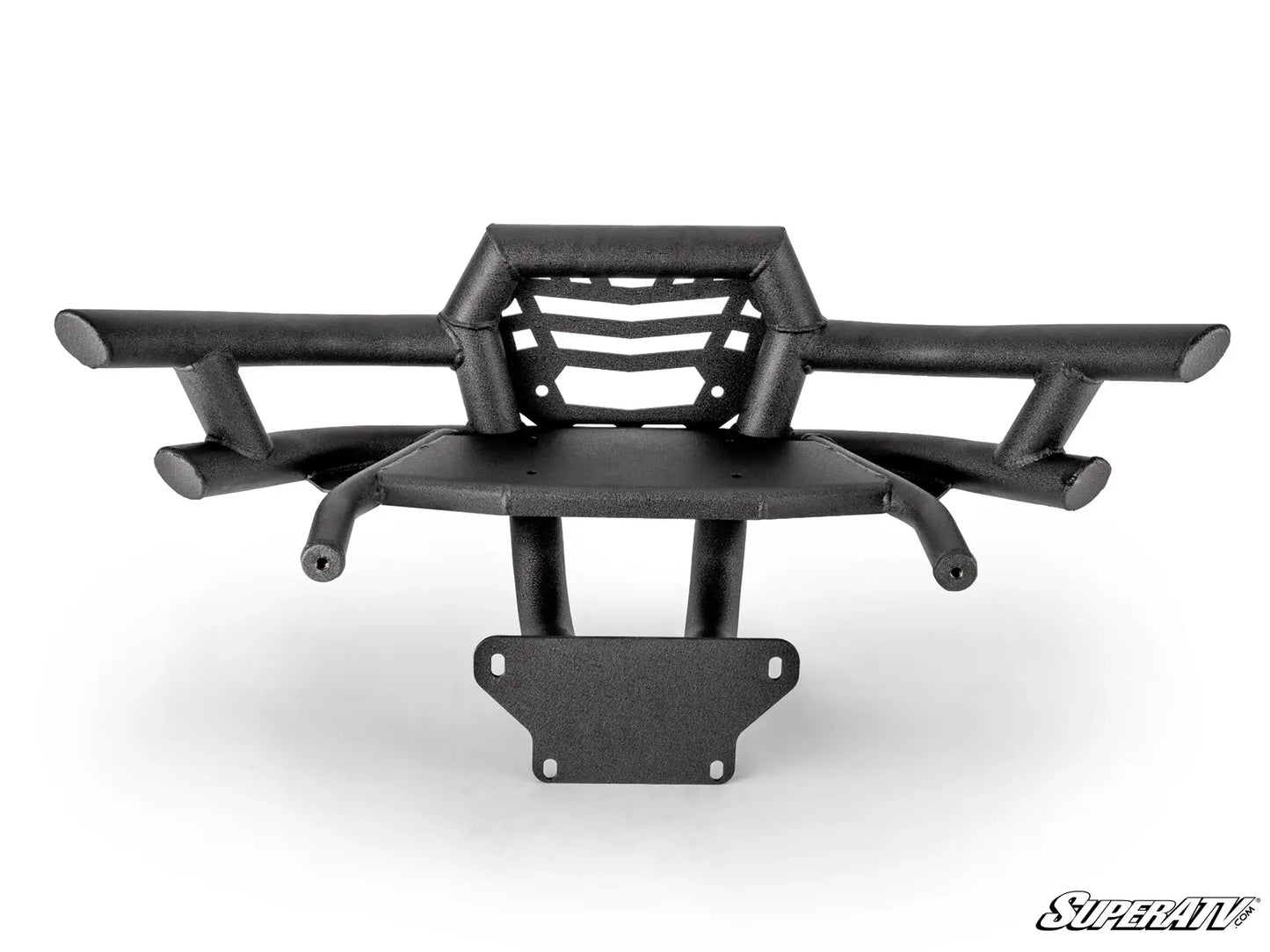 A black metal front bumper guard or grille protector for a vehicle, shown from a three-quarters angle on a white background with a SuperA1 logo in the bottom right corner.