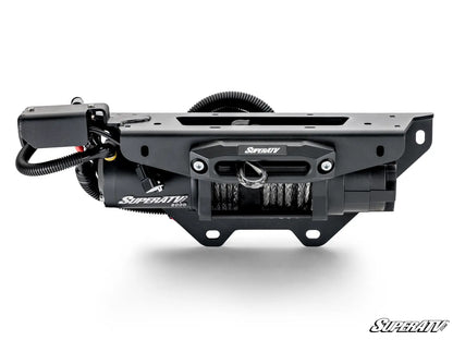 Black SuperATV winch on a white background