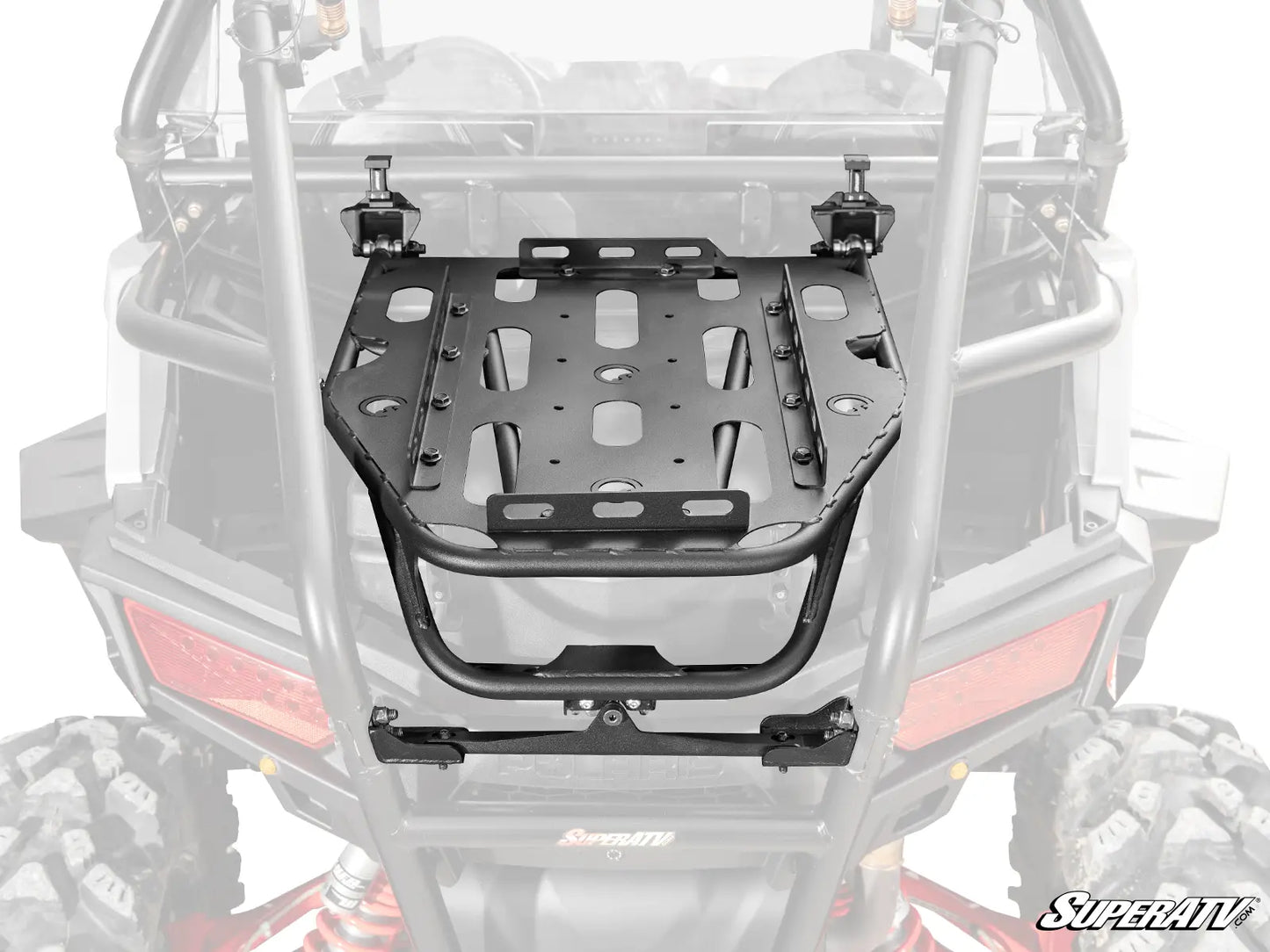 Black mounting bracket on a SuperATV vehicle, with a clear background