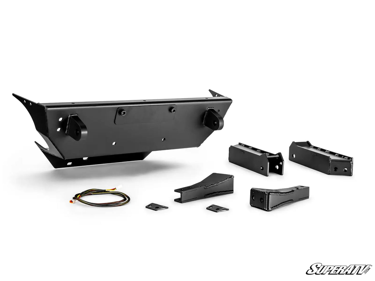 Set of black metal automotive components on a white background with 'SuperATV' branding.