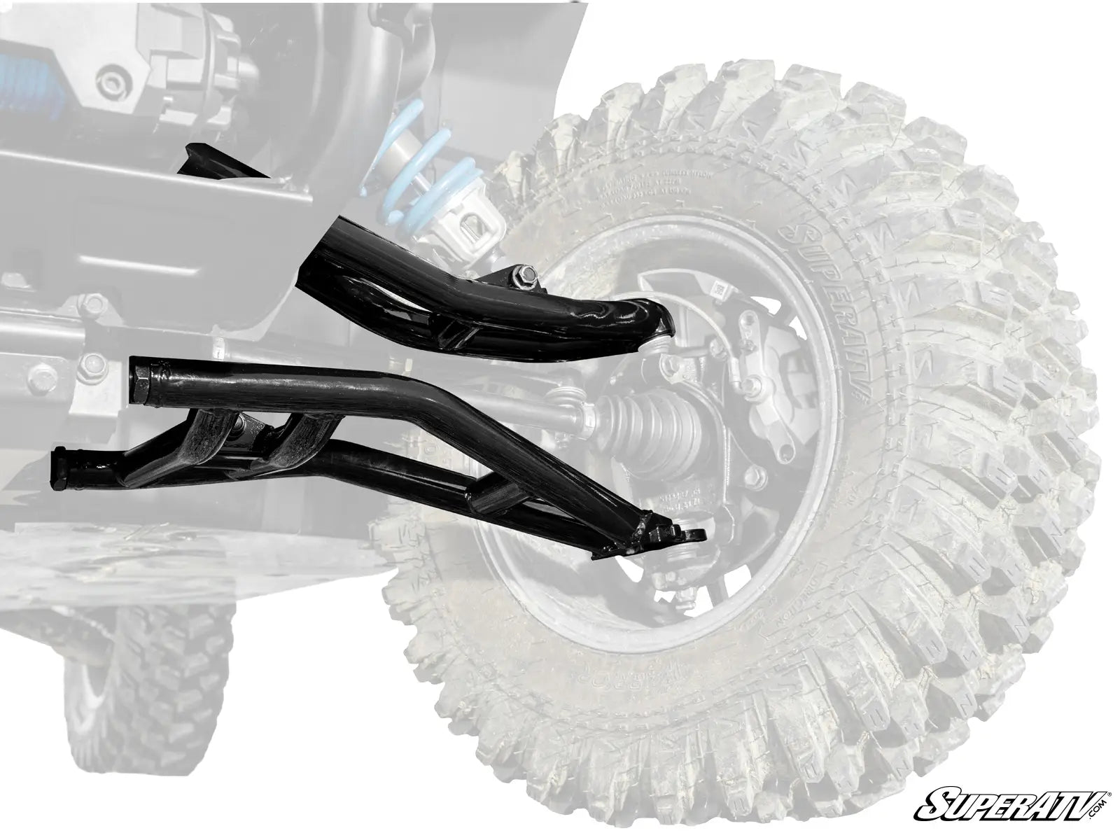 SuperATV Atlas Pro Front 1" Forward Hi Clearance A Arms Arm Polaris Xpedition 2024+ mounted black white 