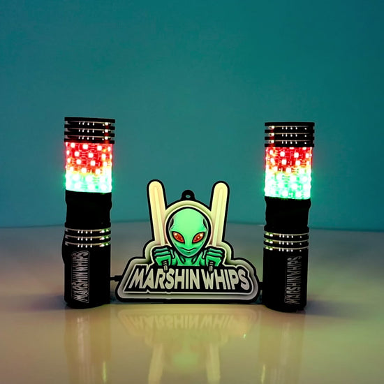 Marshin Whips BIG MOE'S RGB LED FAT WHIPS MAGNETIC MOUNT UTV SXS - PAIR 8" video with logo