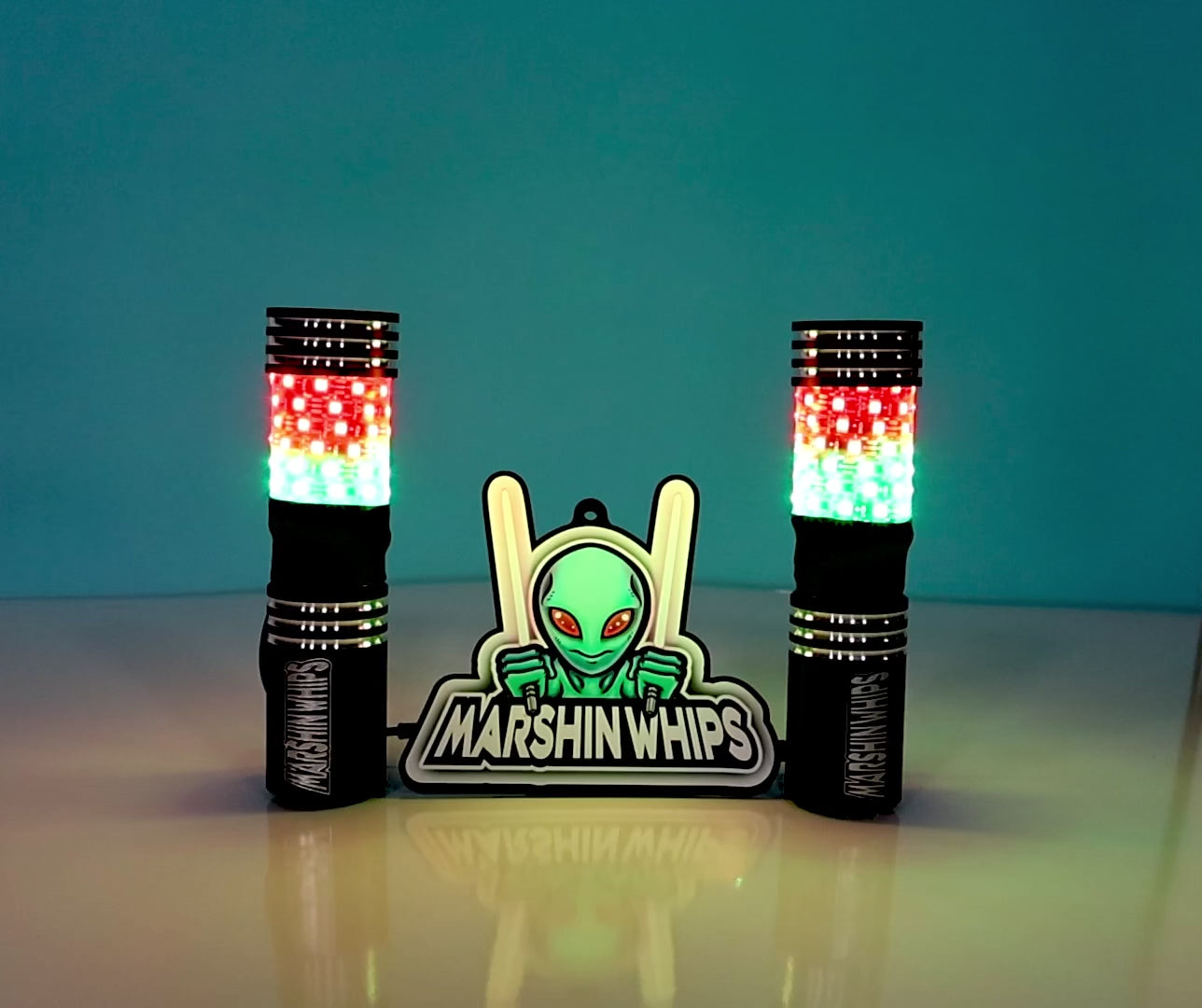Marshin Whips BIG MOE'S RGB LED FAT WHIPS MAGNETIC MOUNT UTV SXS - PAIR 8" video with logo