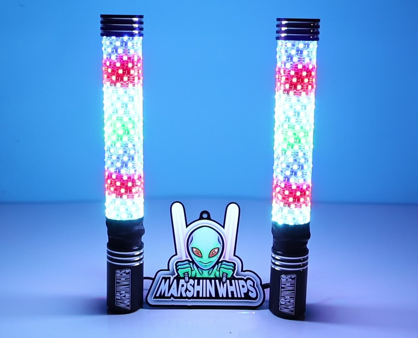 Marshin Whips BIG MOE'S RGB LED FAT WHIPS MAGNETIC MOUNT UTV SXS - PAIR 1.5'