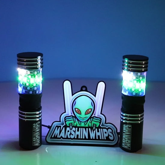 Marshin Whips BIG MOE'S RGB LED FAT WHIPS MAGNETIC MOUNT UTV SXS - PAIR 8" Video
