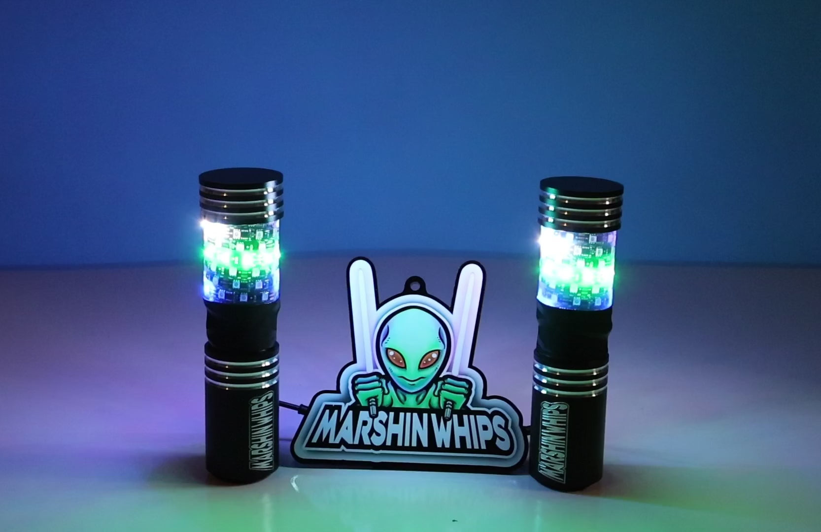 Marshin Whips BIG MOE'S RGB LED FAT WHIPS MAGNETIC MOUNT UTV SXS - PAIR 8" Video