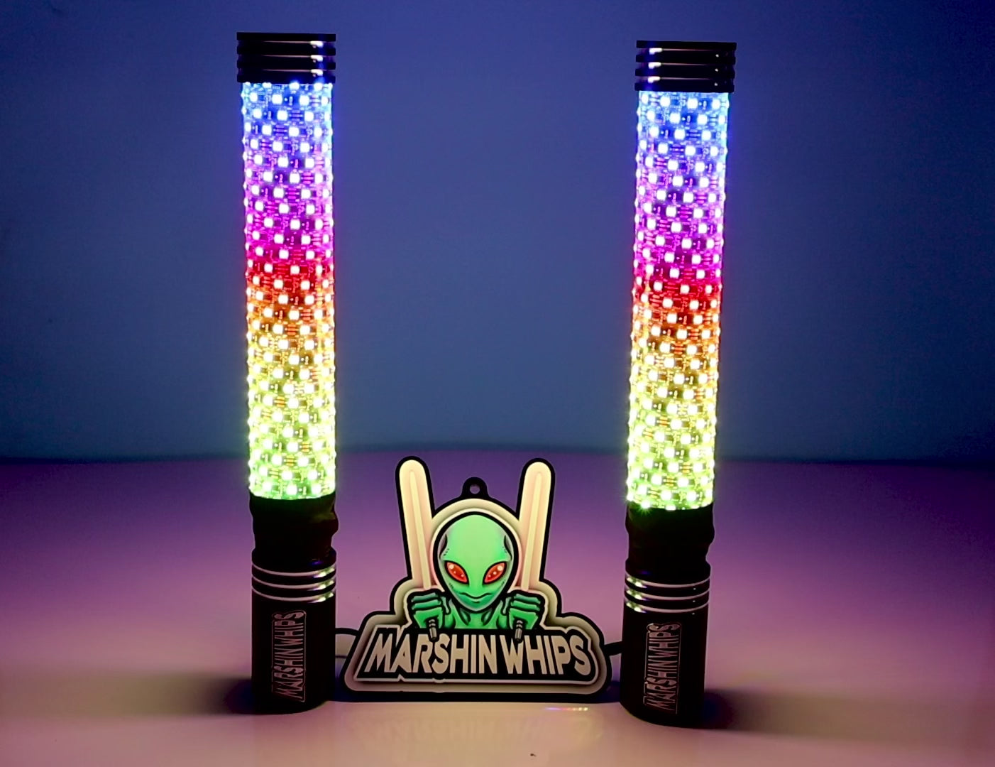 Marshin Whips BIG MOE'S RGB LED FAT WHIPS MAGNETIC MOUNT UTV SXS - PAIR 2' with logo