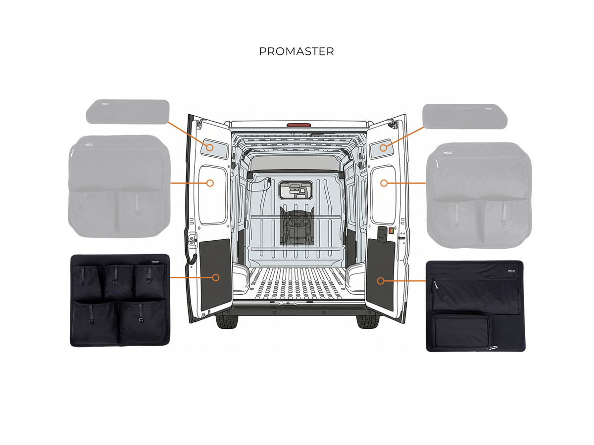 White Top Adventures Ram Promaster Lower Rear Door Storage Panels (Pair)