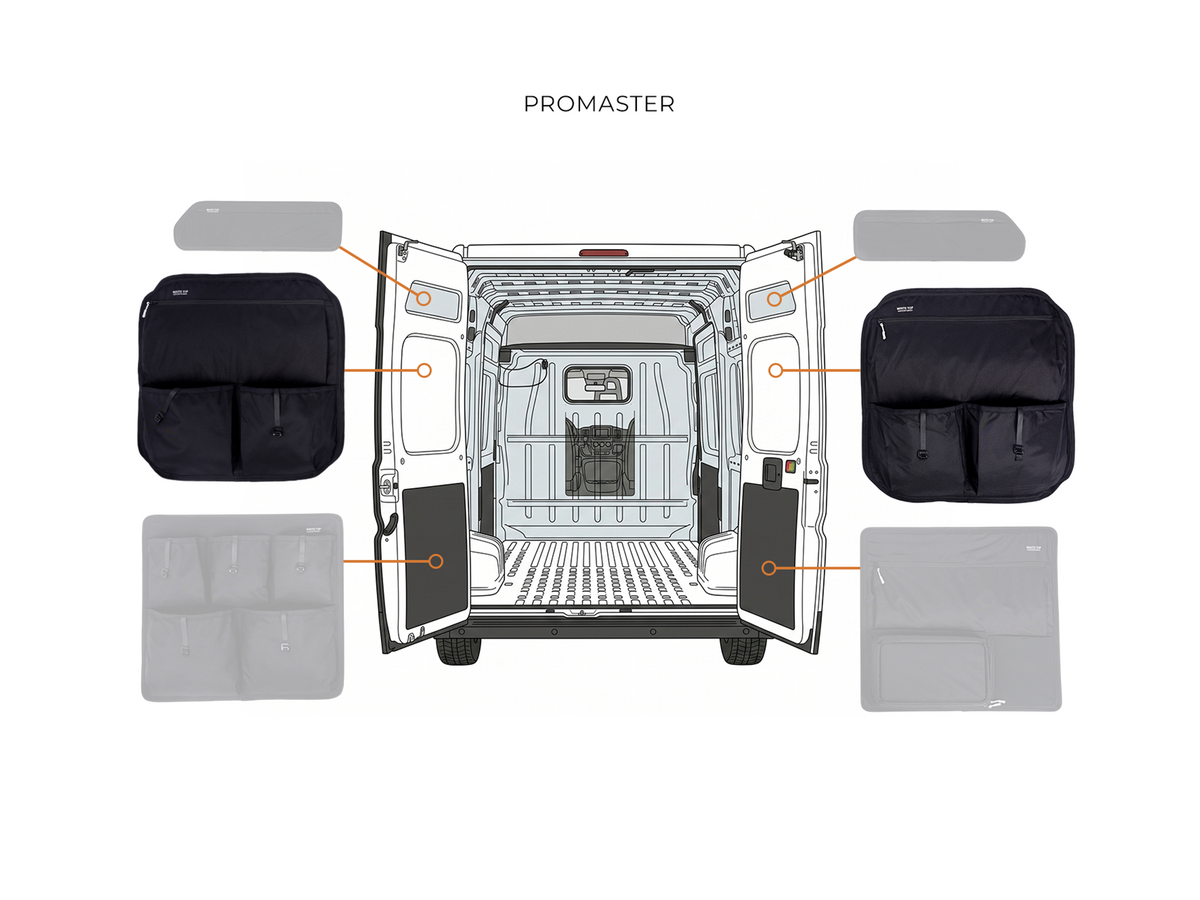 White Top Adventures Ram Promaster Middle Rear Door Storage Panels (Pair)