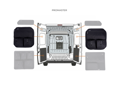 White Top Adventures Ram Promaster Middle Rear Door Storage Panels (Pair)