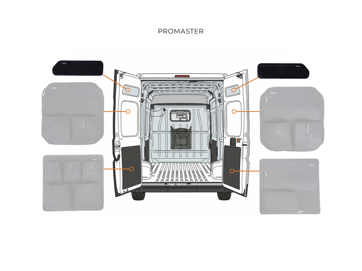 White Top Adventures Ram Promaster Upper Rear Door Storage Panels (Pair)
