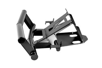A black metal mounting bracket or frame component shown on a plain white background.