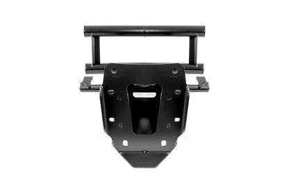 A black metal mounting bracket or frame component shown from the front on a plain white background.