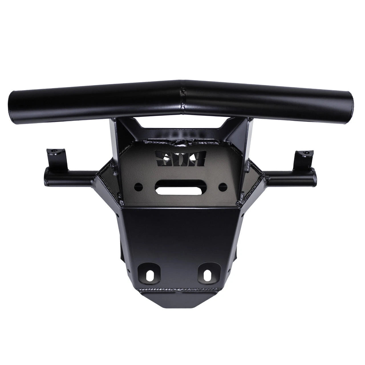 A heavy-duty black metal front bumper guard or brush guard with a tubular top bar, shown against a plain white background.