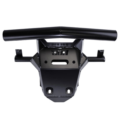 A heavy-duty black metal front bumper guard or brush guard with a tubular top bar, shown against a plain white background.