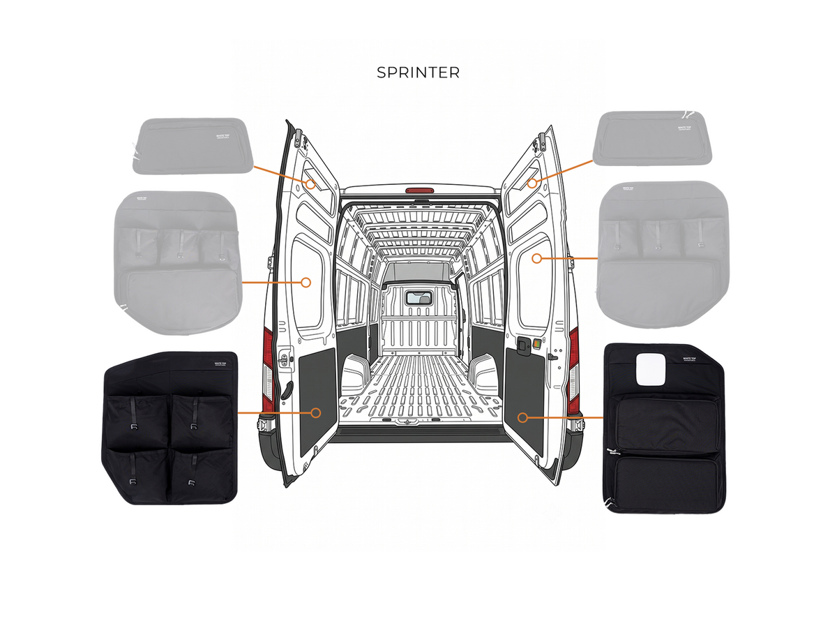White Top Adventures Mercedes Sprinter 2019+ Lower Rear Door Storage Panels (Pair)