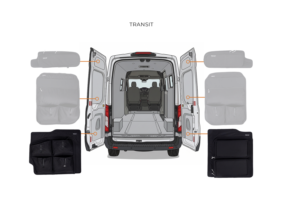 White Top Adventures Ford Transit 2015+ Lower Rear Door Storage Panels (Pair)