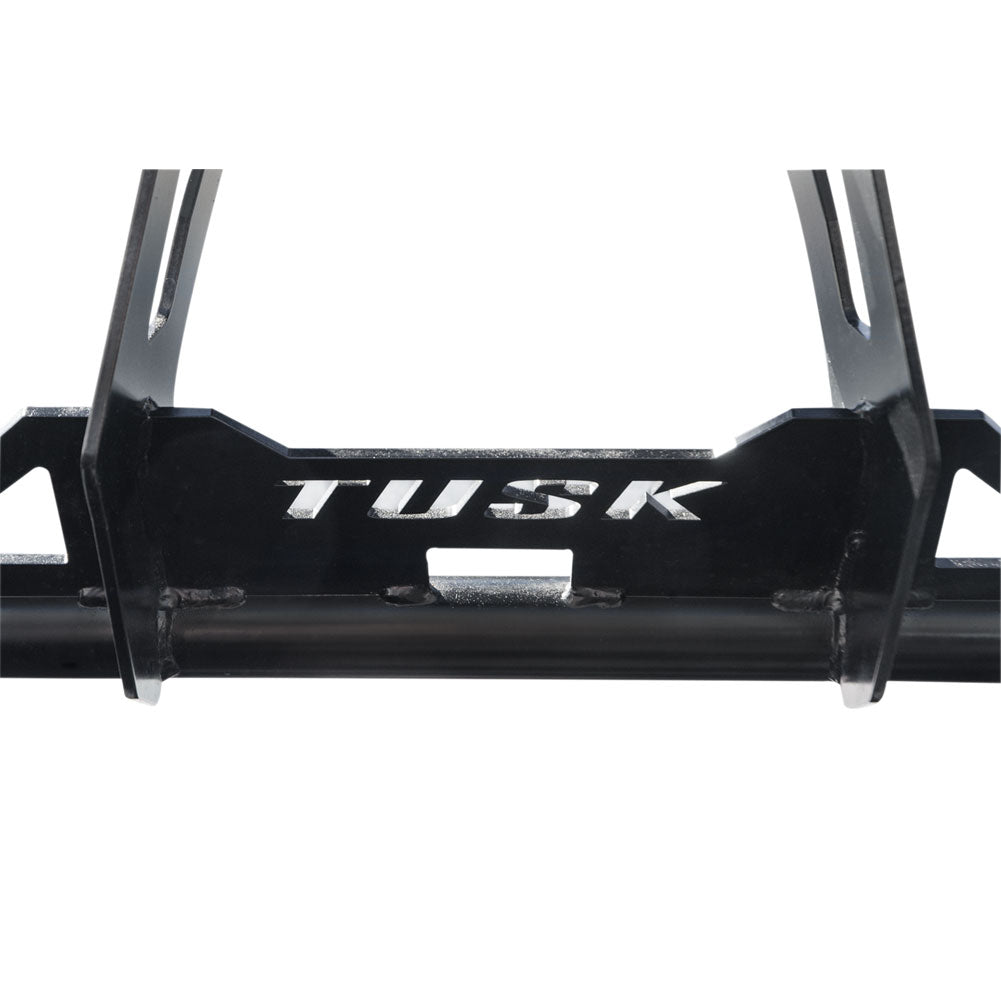 Black vehicle bumper with 'Tusk' branding on a white background