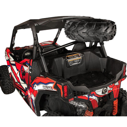 Red and black off-road vehicle with a Union Jack design on a white background