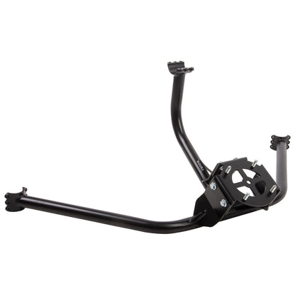 Black metal linkage mechanism on a white background
