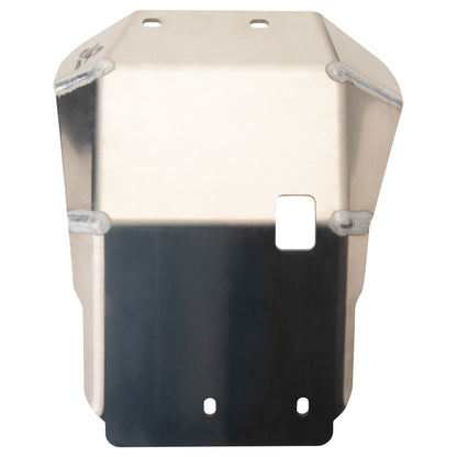 A heavy-duty metallic engine cradle or subframe protector, featuring a dual-tone finish with a silver upper section and a black lower section, shown on a plain white background.