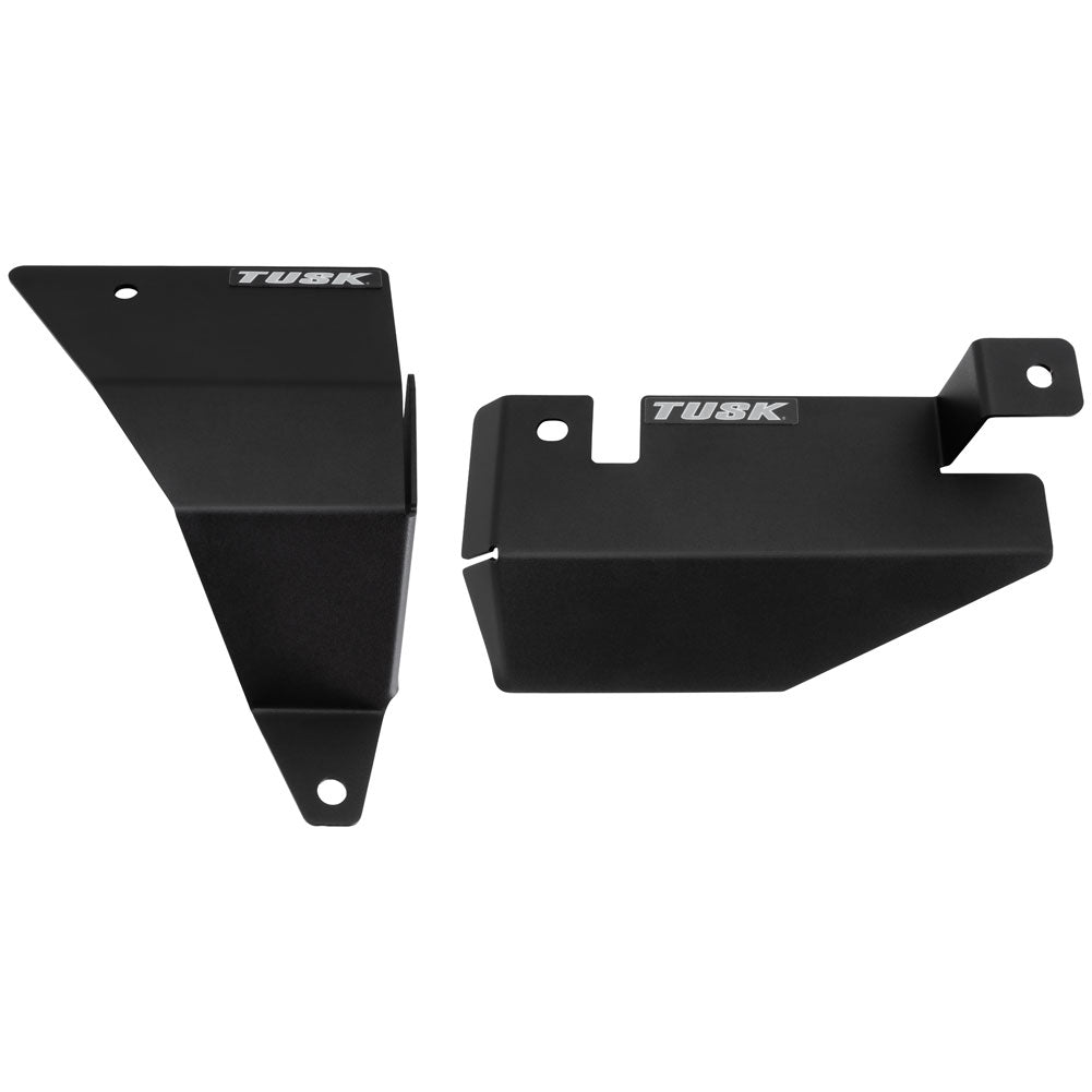 Two black metal brackets with 'Tusk' branding on a white background