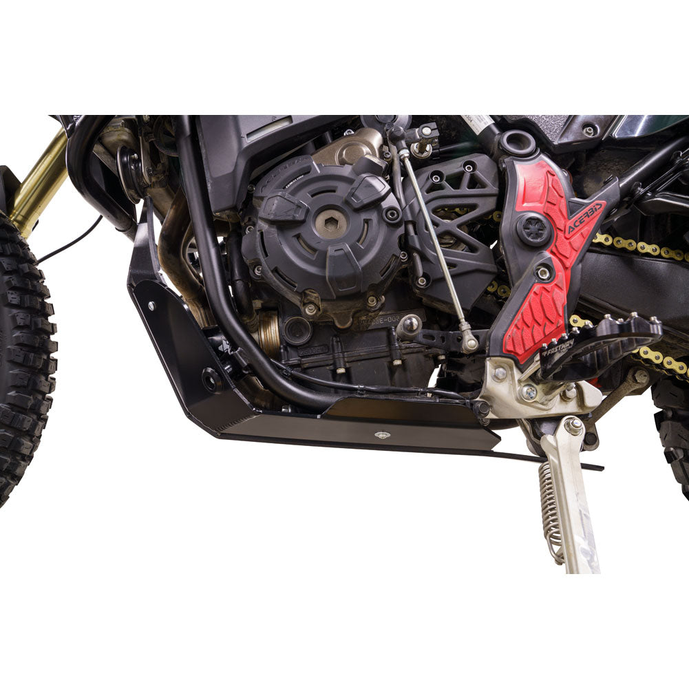 Tusk Quiet Glide Adventure Skid Plate Black w/ Linkage Guard YAMAHA TENERE 700 2022-2025 Mounted side view