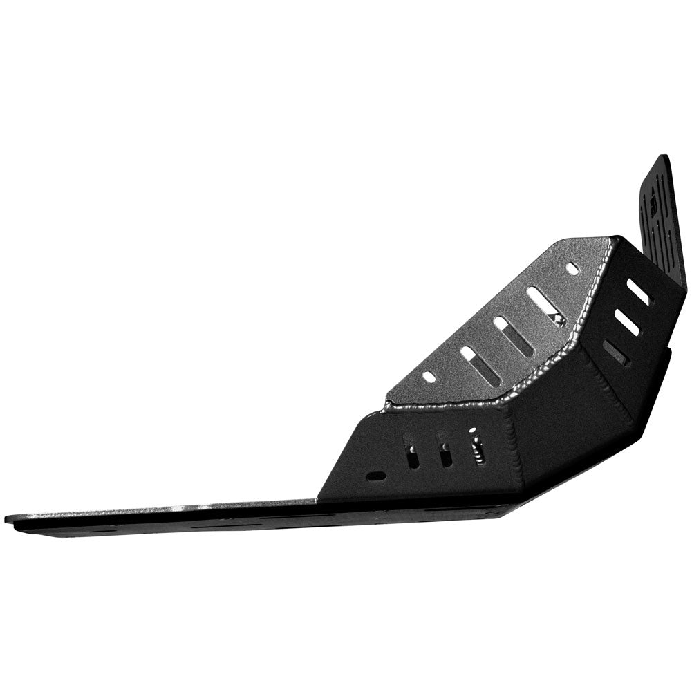 A black metal vehicle bumper guard with a textured silver upper section, shown from a side profile view against a plain white background.