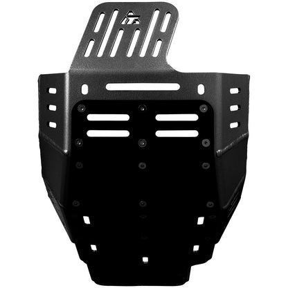 Black metal front bumper guard with mounting holes and a slotted top section, shown on a plain white background.
