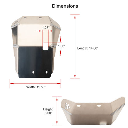 A dimension diagram showing a metal vehicle bumper cover from two angles with labeled measurements: width 11.56 inches, height 5.