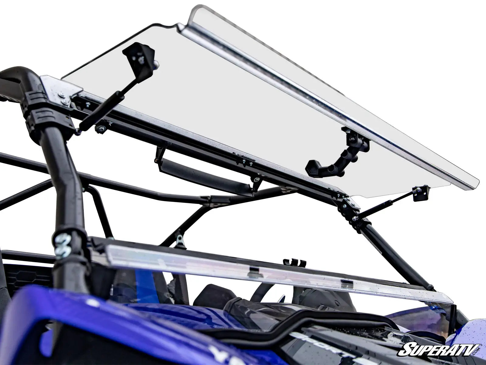 SuperATV Heavy Duty Scratch Resistant Flip Full Windshield for Yamaha YXZ (2019+) Open View