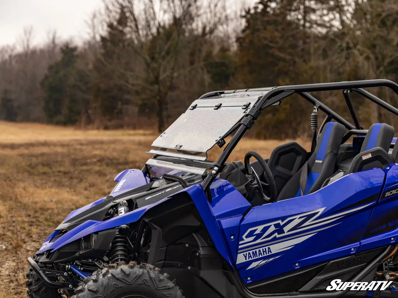 SuperATV Heavy Duty Scratch Resistant Flip Full Windshield for Yamaha YXZ (2019+) Side View