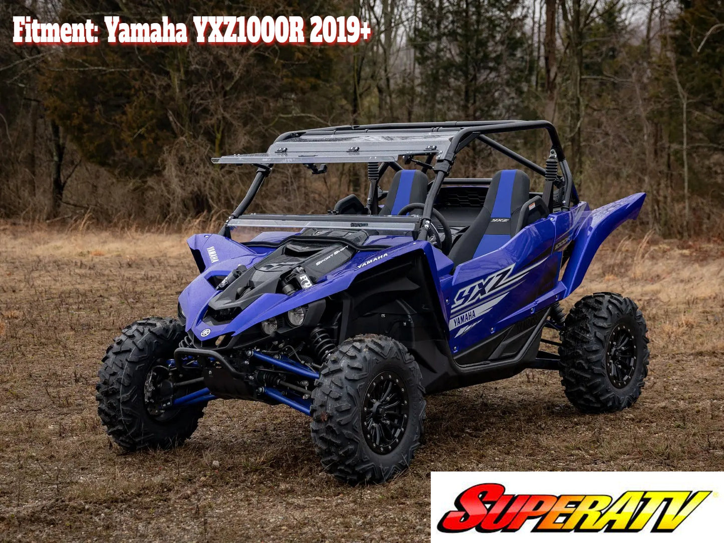 SuperATV Heavy Duty Scratch Resistant Flip Full Windshield for Yamaha YXZ (2019+) Promo Pic