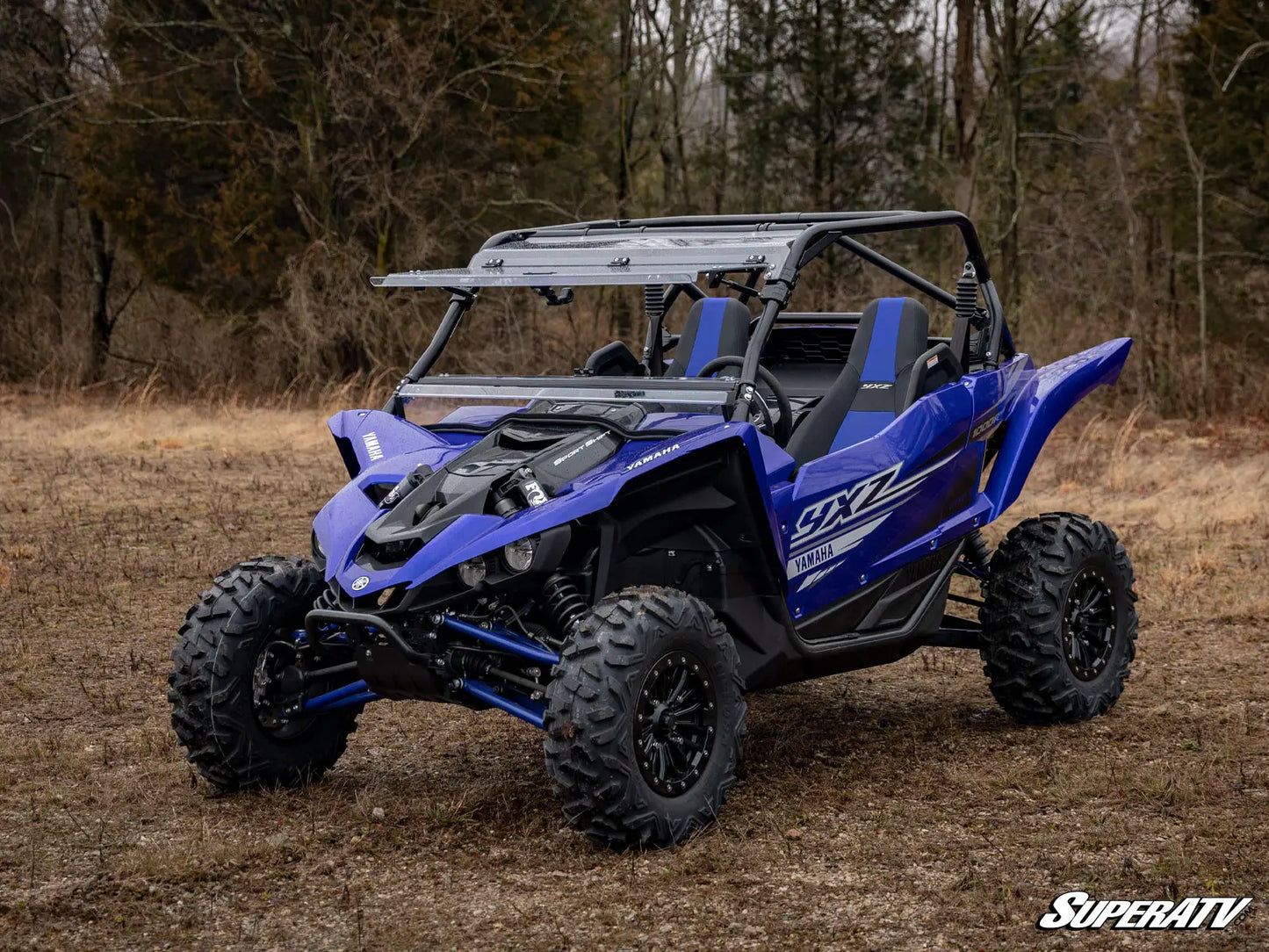 SuperATV Heavy Duty Scratch Resistant Flip Full Windshield for Yamaha YXZ (2019+) Open View