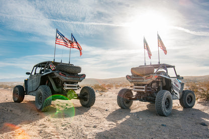 Trinity Racing Stainless Steel RZR TURBO S FULL SYSTEM on two machines in desert